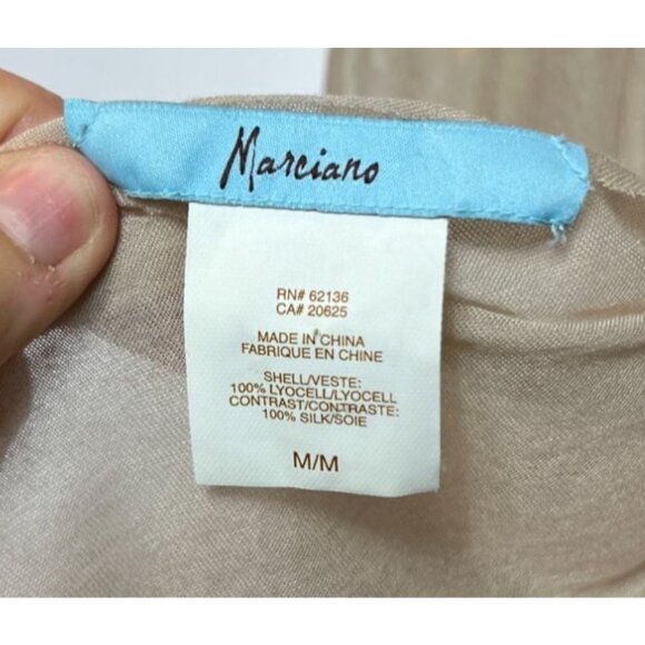 Marciano Gold Beige Sheer Draped Open Back Silk Tunic Top Silk Neckline Medium - Picture 8 of 8